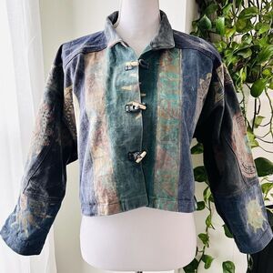 Chantik Handcrafted in Bali Blue Colorful Pastel Denim Cropped Boho Jacket Small